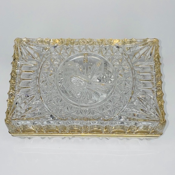 Lead Crystal Trinket Box Bird Design Gold Trim